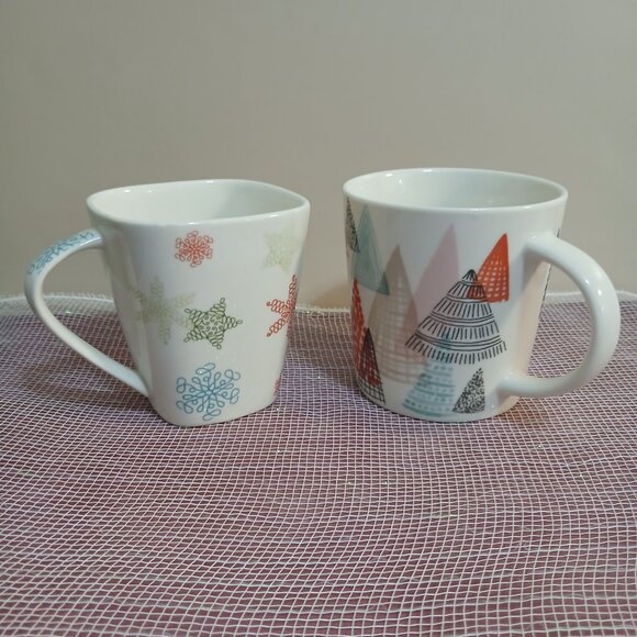 Two Starbucks Christmas/Winter Mugs-Abstract Colorful Trees and Snowflakes - Picture 3 of 4